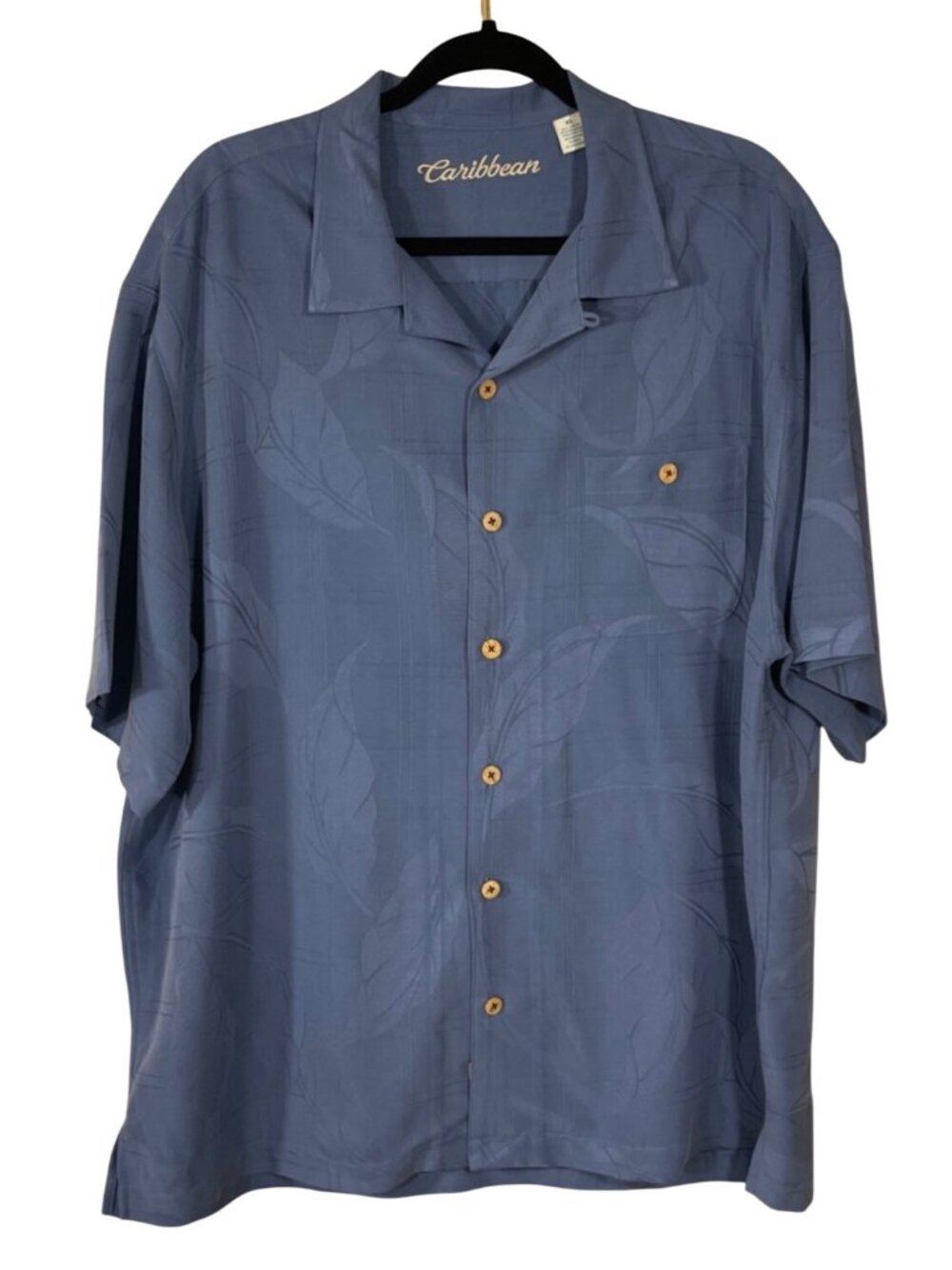 Caribbean Shirt Men's Dusty Blue Embossed Size XL Extra Large Button Front